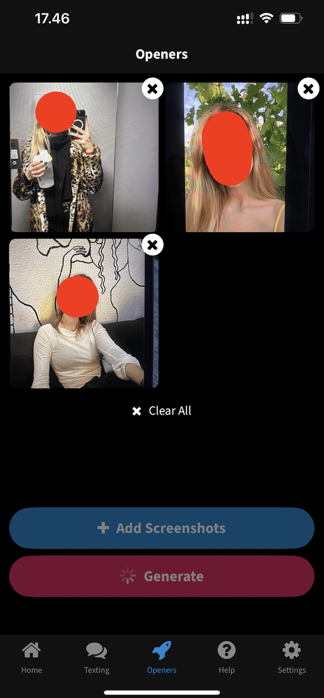 FireTexts openers feature — upload profile photos to generate opening lines